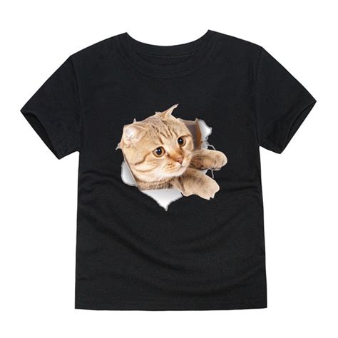 Boys Girls Black Colors T Shirts Kids Cat 3d Printing T Shirts Kids