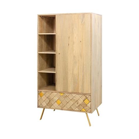 Karma Inc Brown Mango Wood Brass Detailing Wardrobe Sizedimension 45