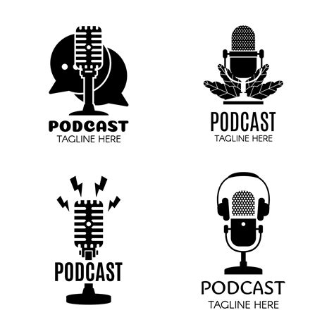 Set Of Podcast Creative Design Black Logo Vector Concept Play Podcast