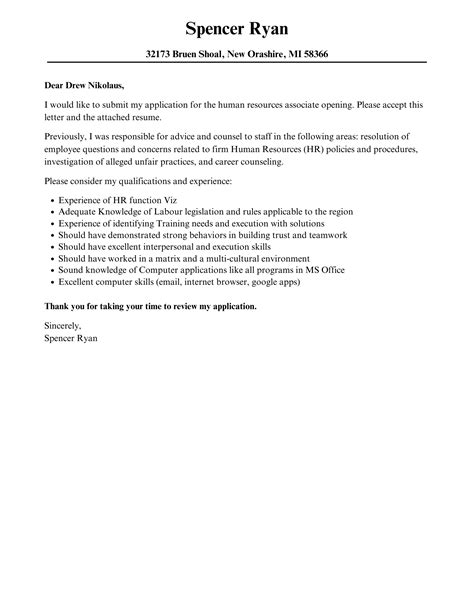 Human Resources Associate Cover Letter Velvet Jobs