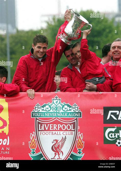 Soccer Parade Liverpool Liverpools Steven Gerrard L Holds The
