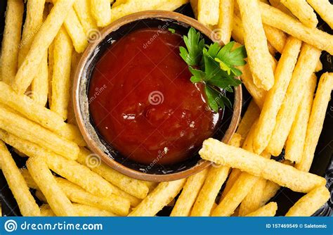 French Fries And Tomato Dipping Sauce Stock Image Image Of Ketchup