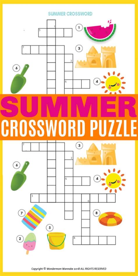 Printable Summer Crossword Puzzle For Kids