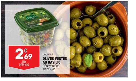 Promo L Oliva Olives Vertes Au Basilic Chez Aldi Icatalogue Fr