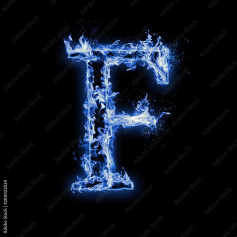 Letter F Blue Fire Flames On Black Isolated Background Realistic Fire
