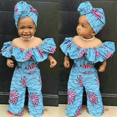 Summer African Dresses Kids Fashion Print Rompers Baby Girls Lace Up
