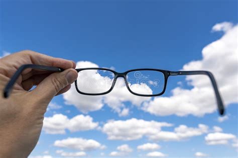 Looking At The Sky With Clouds Through Glasses Stock Photo Image Of