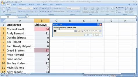 Excel Formatting Tip 6 Highlight Cells Greater Than Or Less Than A