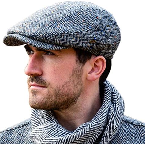 Mens Authentic Irish Wool Flat Cap Traditional Herringbone Style