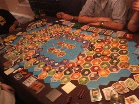 Every player got to put down one road and one settlement. Our latest Mega Catan Board... | Settlers of catan, Catan ...