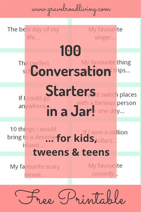 100 Conversation Starters For Kids Tweens And Teens Free Printable