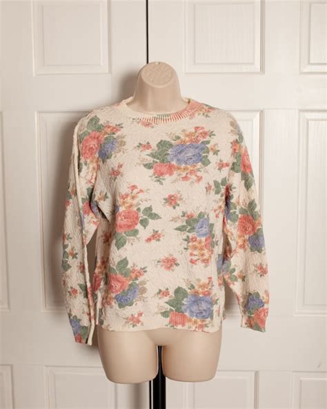 Vintage Floral Pattern Light Sweater By Greatwhitevintage On Etsy