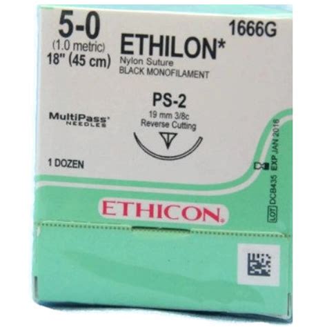 5 0 X 18 Ethilon Nylon Black Sutures With Ps 2 Needle 12box