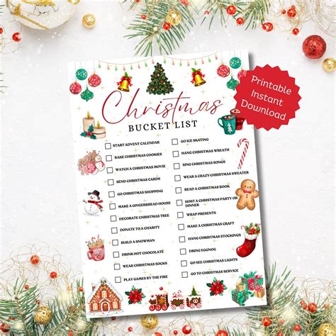 Christmas Bucket List Printable Christmas Bucket List Winter Activities