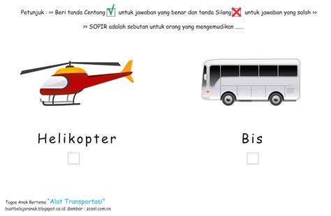 Tugas Anak Bertema Alat Transportasi | N.A.P.A
