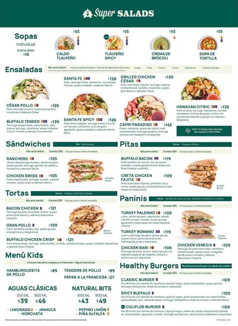 Super Salads Menú Precios México Actualizado Octubre 2023