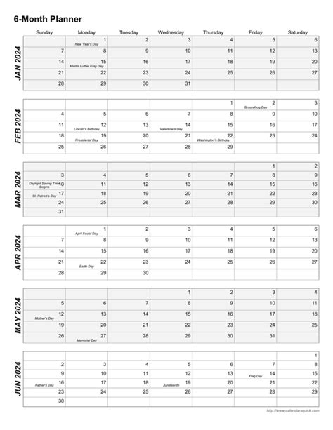 Printable 6 Month Calendar Calendarsquick