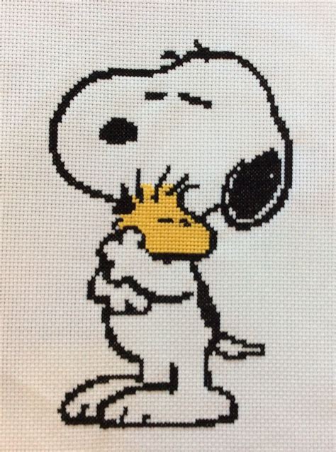 Snoopy rendered as a cross stitch. Snoopy & Woodstock Finished Cross Stitch / Card (Peanuts ...