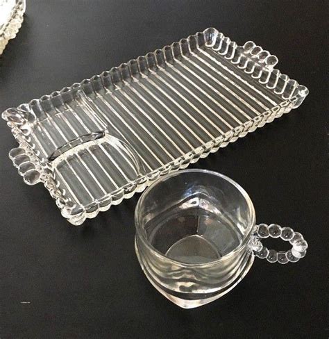 Hazel Atlas Orchard Snack Set Candlewick Boopie Ribbed Clear Glass Tray