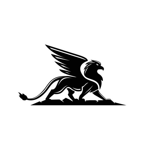 Premium Black Minimal Griffin Mythical Creature Emblem Mascot Vector