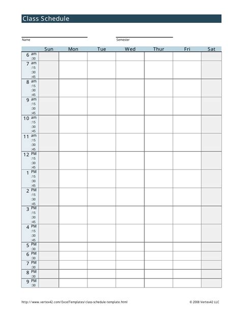 Weekly Class Schedule Template Blue Download Printable Pdf