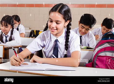 Happy Indian Group School Kids Students Study In Class Education