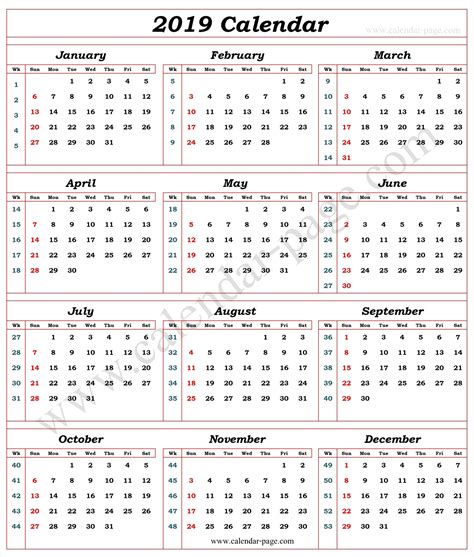 Download your free copy of a yearly calendar for 2021. Calendar 2019 With Week Numbers | Calendar with week ...