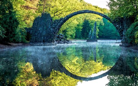 Landscape Nature River Bridge Reflection Stones