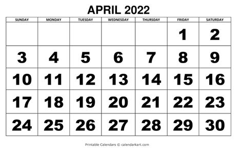 Free Printable April 2022 Calendar Calendarkart Calendar Calendar
