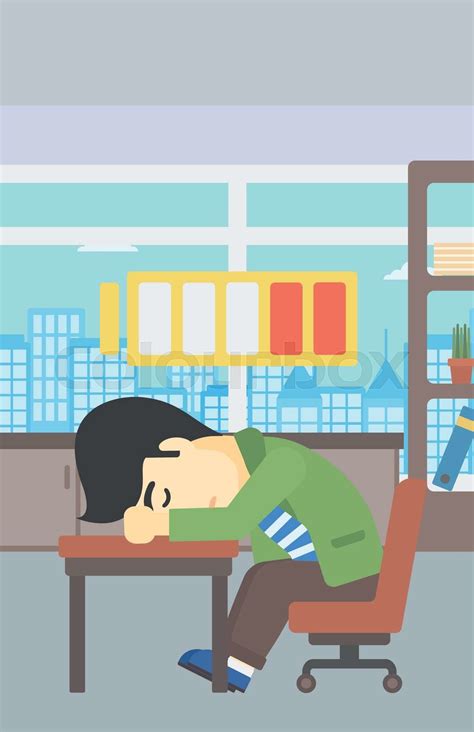 Man Sleeping At Workplace Vector Illustration Stock Vector Colourbox
