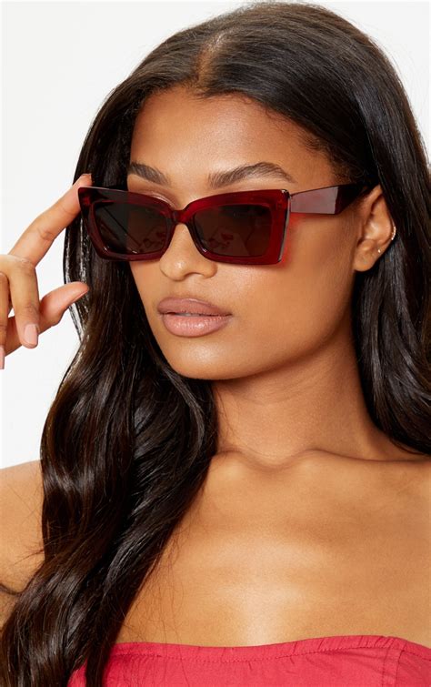 Red Oversized Angular Square Sunglasses Prettylittlething