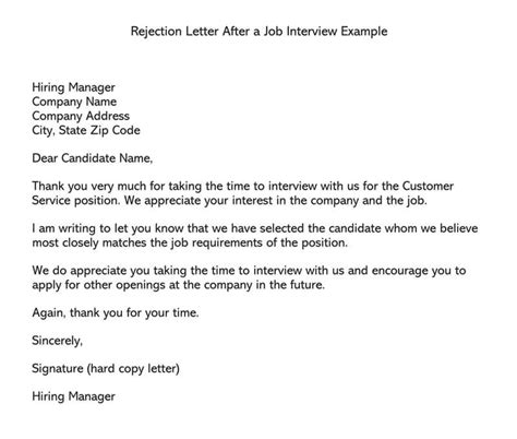 Candidate Rejection Email After An Interview 20 Templates