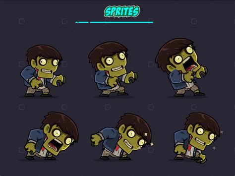 Male Zombie 2d Game Character Sprites 01