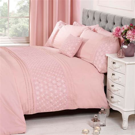 Everdean Floral Blush Pink Super King Size Duvet Cover Set Luxury