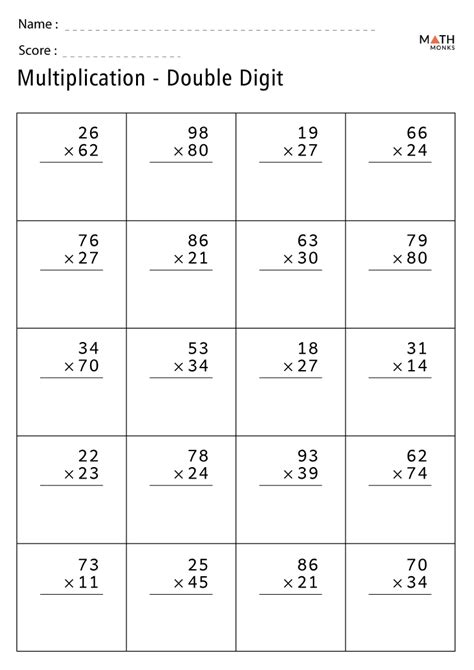 Double Digit Multiplication Worksheets Math Monks