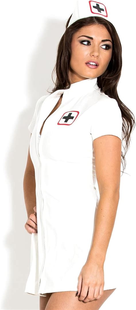 Honour Womens Sexy Nurse Dress Uniform In Pvc White With Medical Badge And Cap Uk