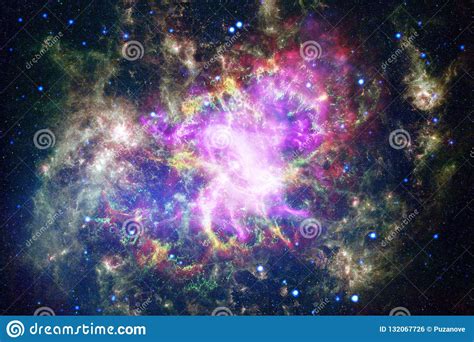 Universe Scene With Bright Stars And Galaxies In Deep Space Stock Photo