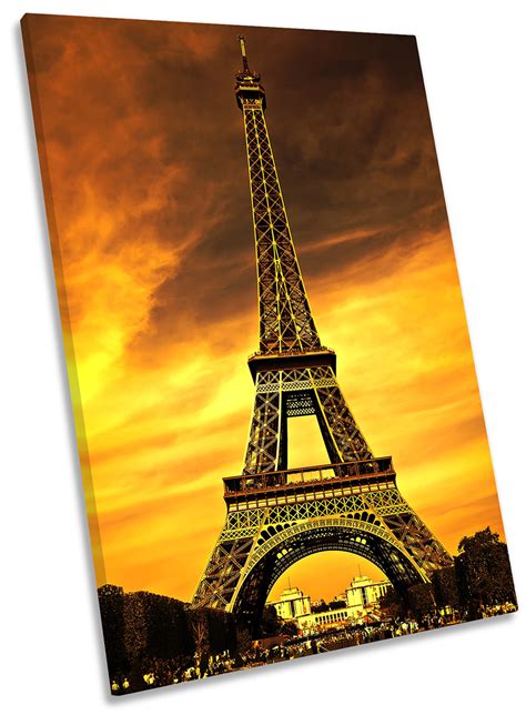 Eiffel Tower Orange Sunset Picture Canvas Wall Art Portrait Print Ebay