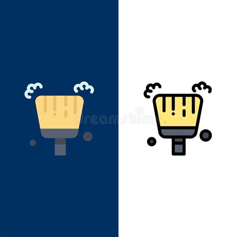 Broom Dustpan Sweep Icons Flat And Line Filled Icon Set Vector Blue
