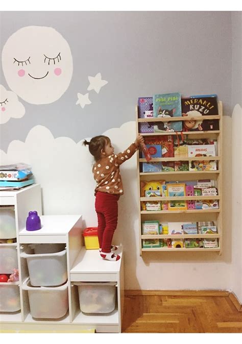 Karaköse Ahşap Montessori Kitaplık Ahşap Çocuk Odası Eğitici Kitaplık