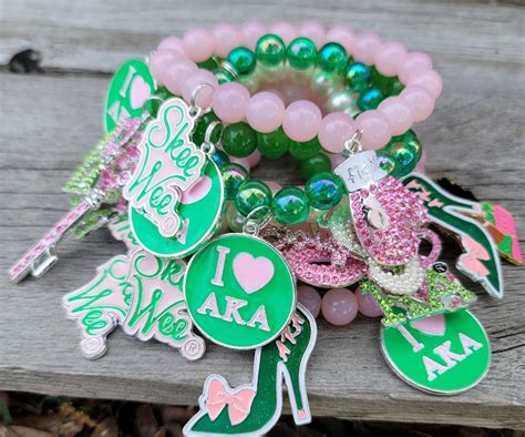 Aka Charm Bracelet Pink And Green Bracelet Sorority Charm Etsy