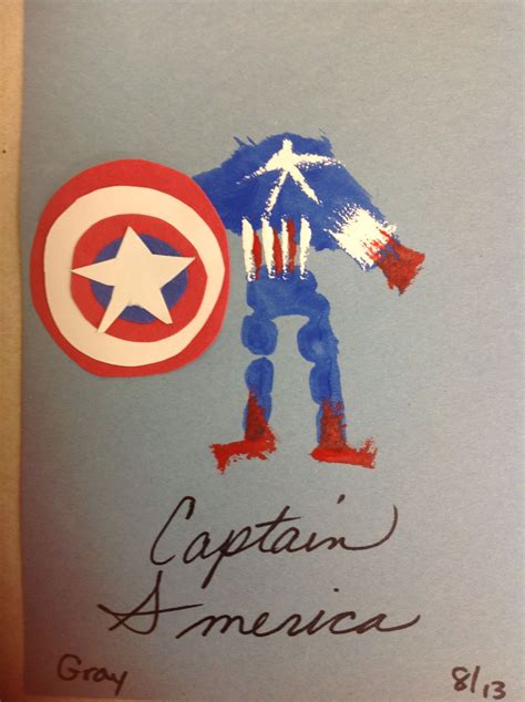 Captain America Handprint Footprint Art Hand Print July 4th Captain