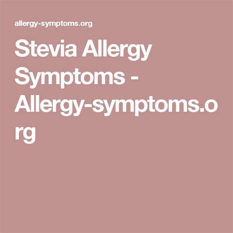 Stevia Allergy Symptoms Allergies Stevia