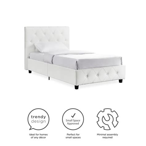 Dakota Upholstered Platform Bed Twin Size White Faux Leather