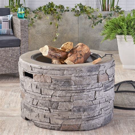 Outdoor 32 Inch Wood Burning Light Weight Concrete Round Fire Pit Gre