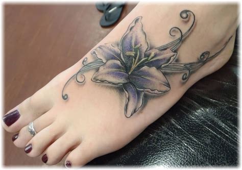 Lily Flowers Foot Tattoos