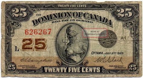 1923 Dominion Of Canada 25 Cent Bank Note Campbell Clark