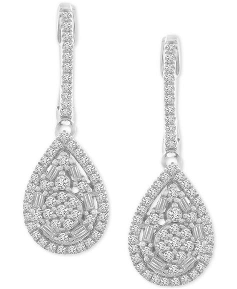 Macys Diamond Teardrop Cluster Hoop Earrings 12 Ct Tw In 14k