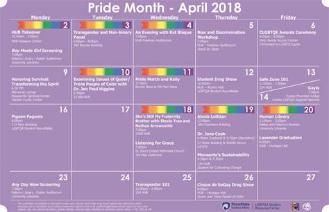 pride month calendar of events for penn state pride month calendar pride month pride calendar