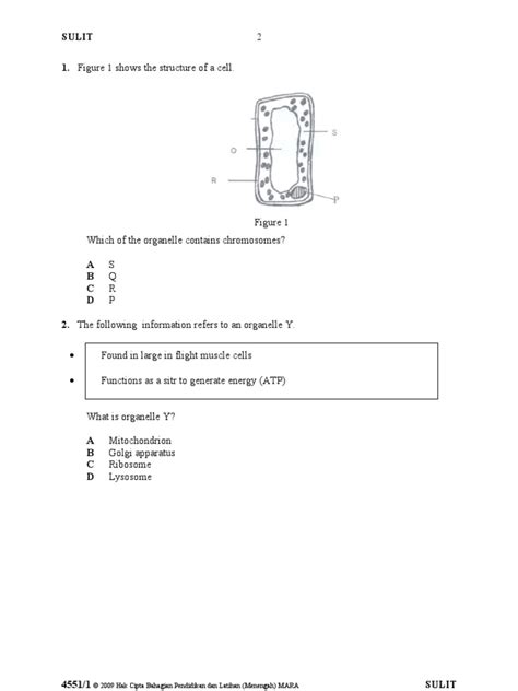 0 ratings0% found this document useful (0 votes). Sulit 1. Figure 1 shows the structure of a cell.: © 2009 ...